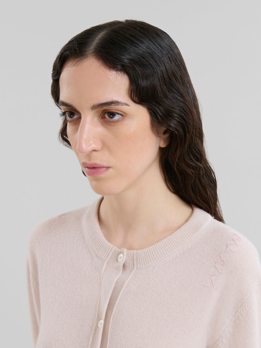 Peach pink wool and cashmere color block cardigan - Pullovers - Image 4