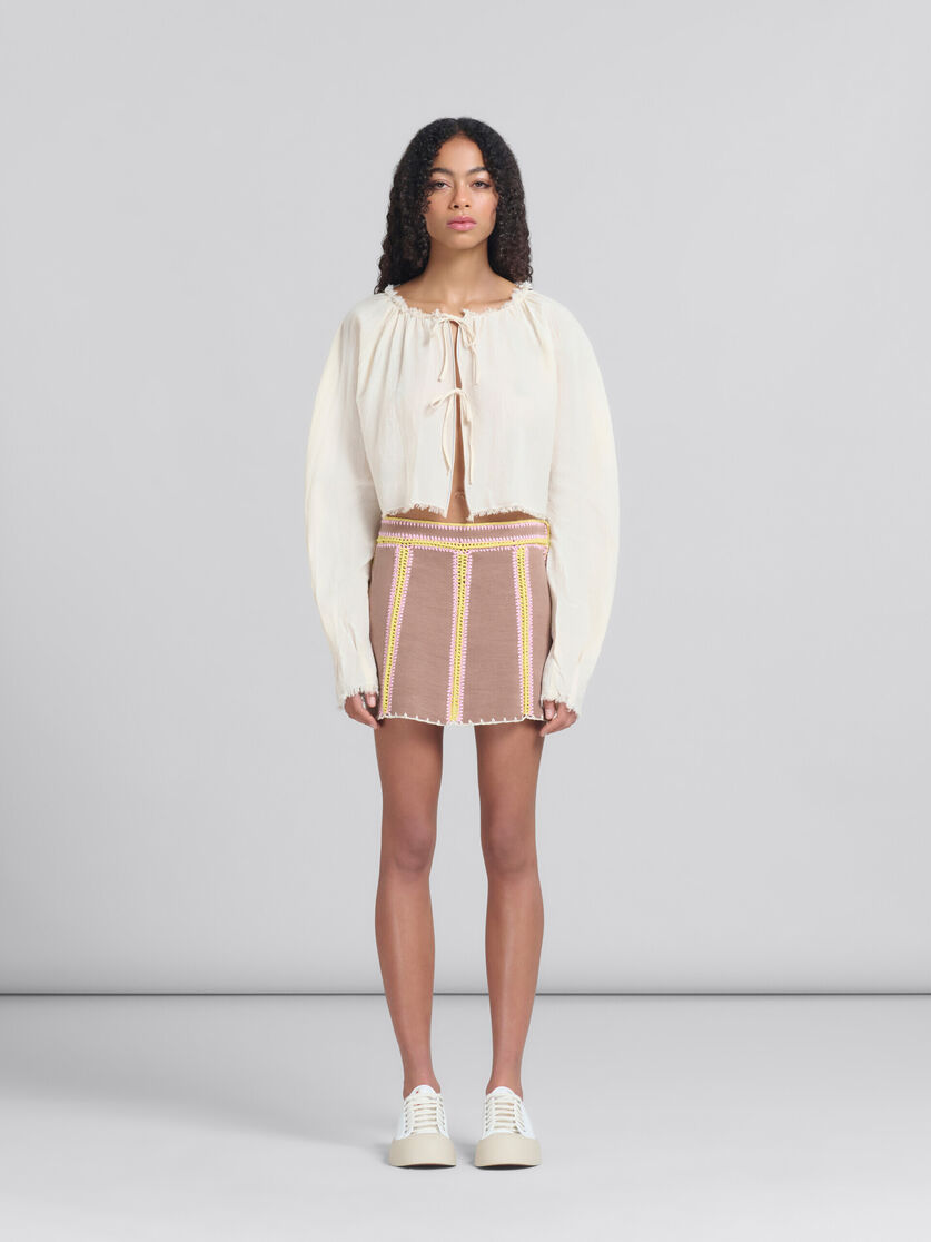 Brown organic denim mini skirt with crochet details - Skirts - Image 1