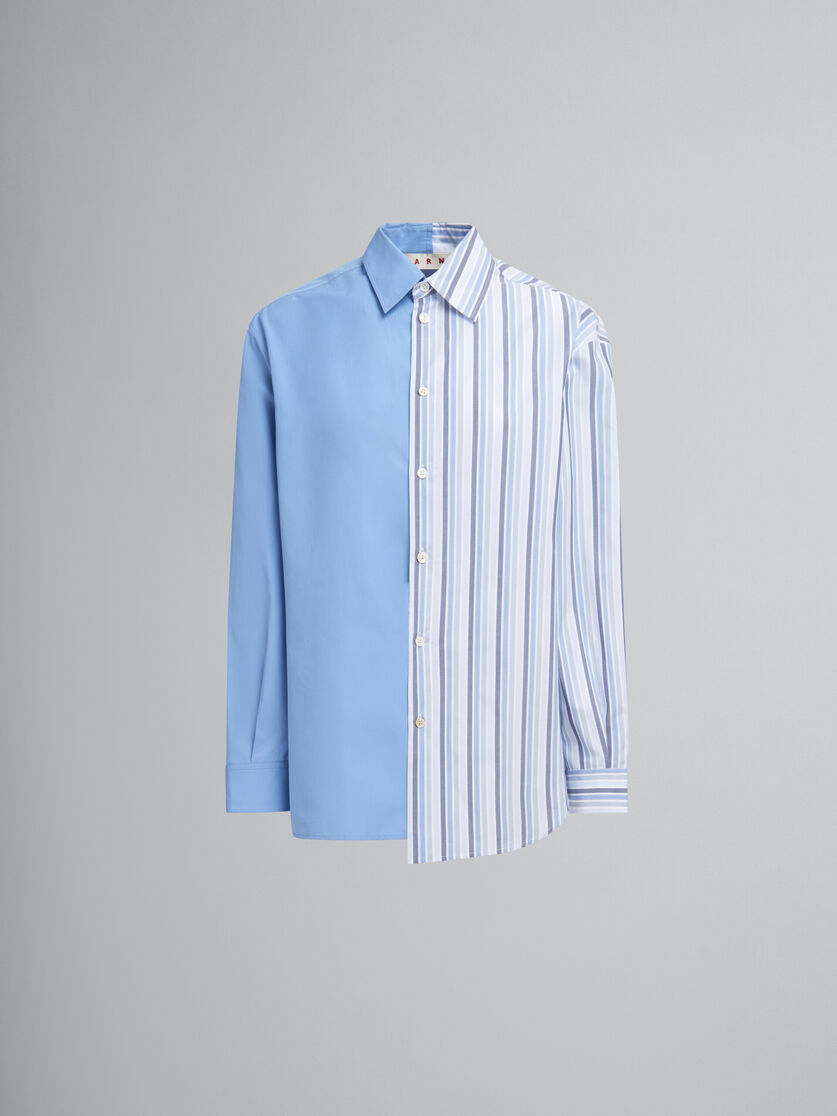 ブルー オーガニックポプリン製 ハーフ＆ハーフシャツ、タイ付き - シャツ - Image 1