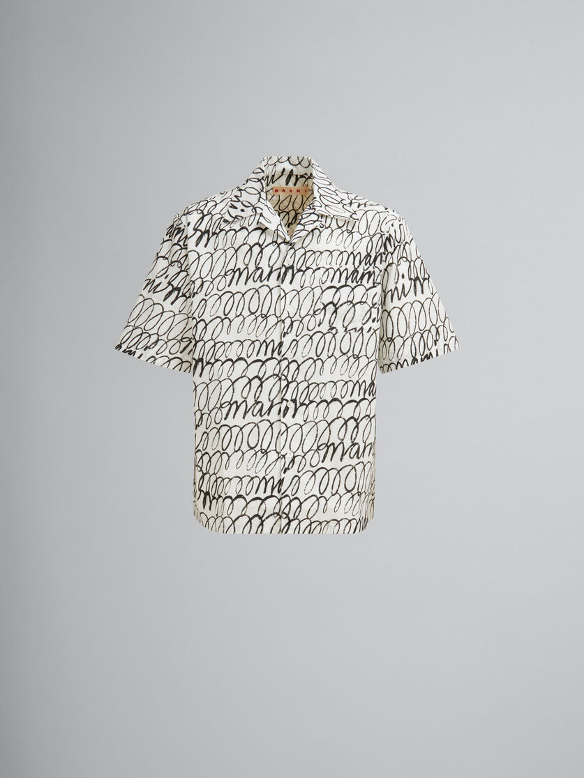 Black poplin bowling shirt with Marni Scribble motif - Shirts - Image 1