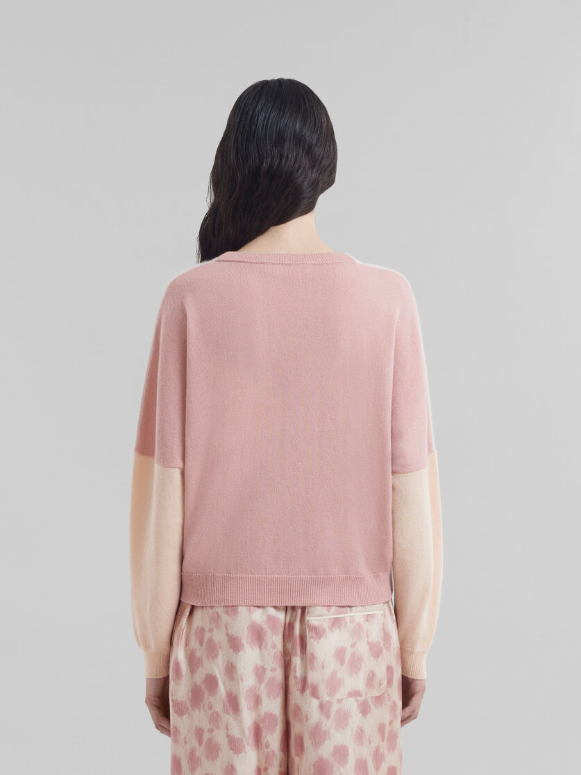 Maglia a V in lana e cashmere rosa pesca color block - Pullover - Image 3