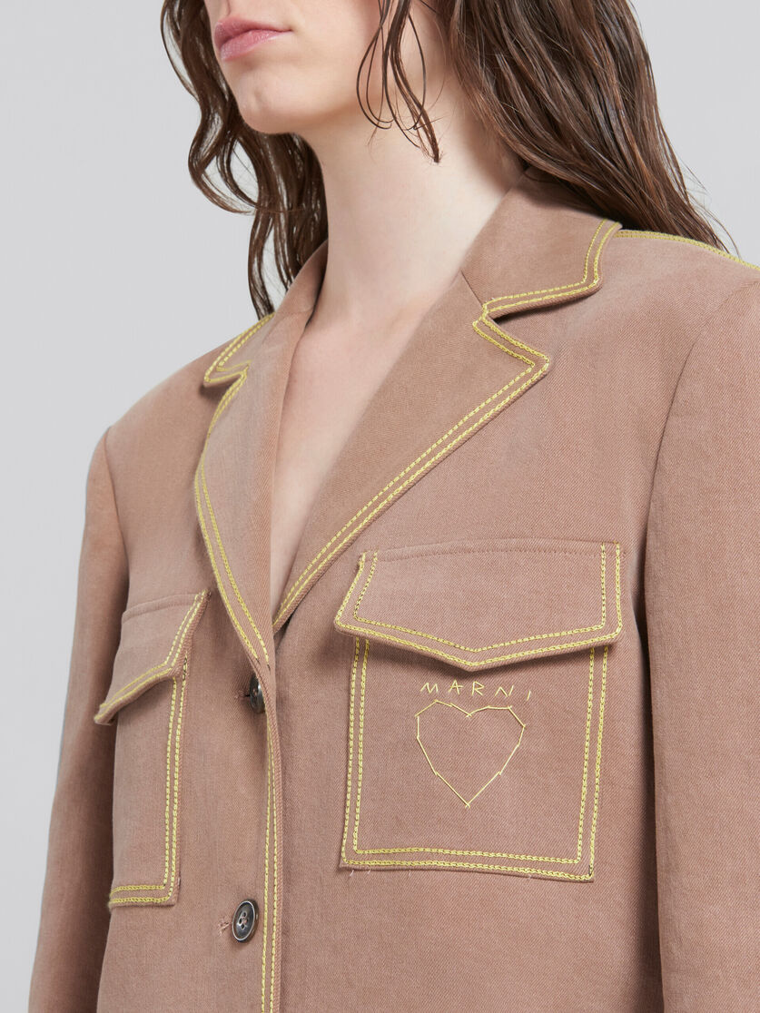 Brown organic denim blazer with contrast stitching - Jackets - Image 4