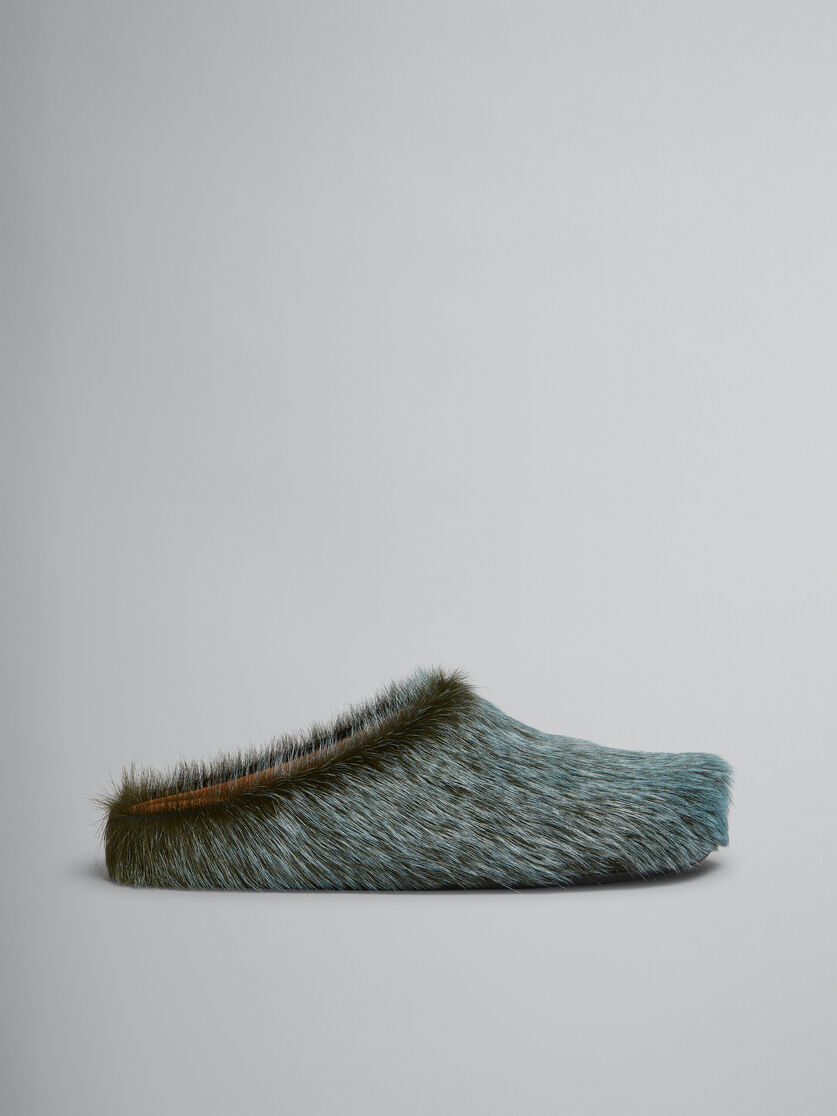 Blue-grey long hair calfskin Fussbett sabot - Clogs - Image 1