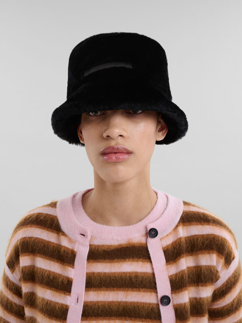 Black shaved shearling bucket hat - Hats - Image 2