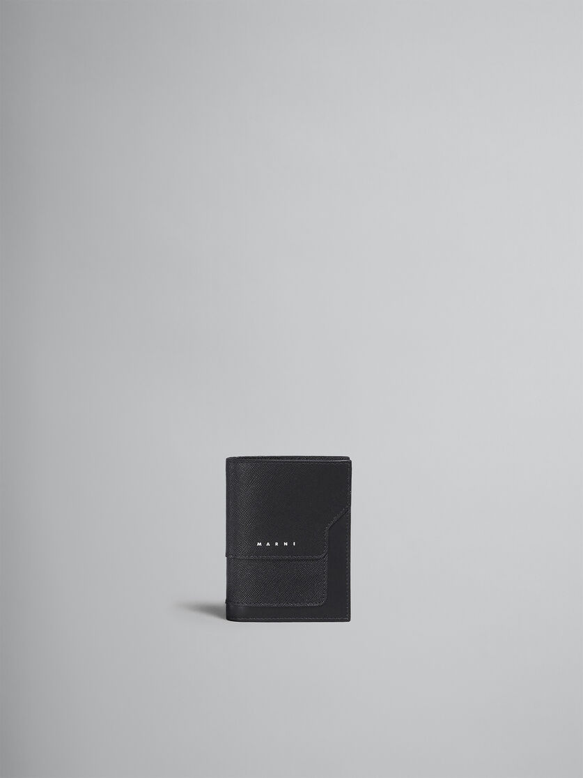 ブラック サフィアーノ＆カーフレザー製二つ折り財布 - 財布 - Image 1