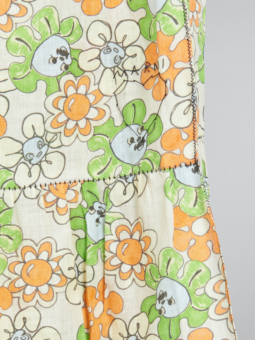 オレンジとグリーンのプリント入りフラウンス付きリネンスカート - スカート - Image 4