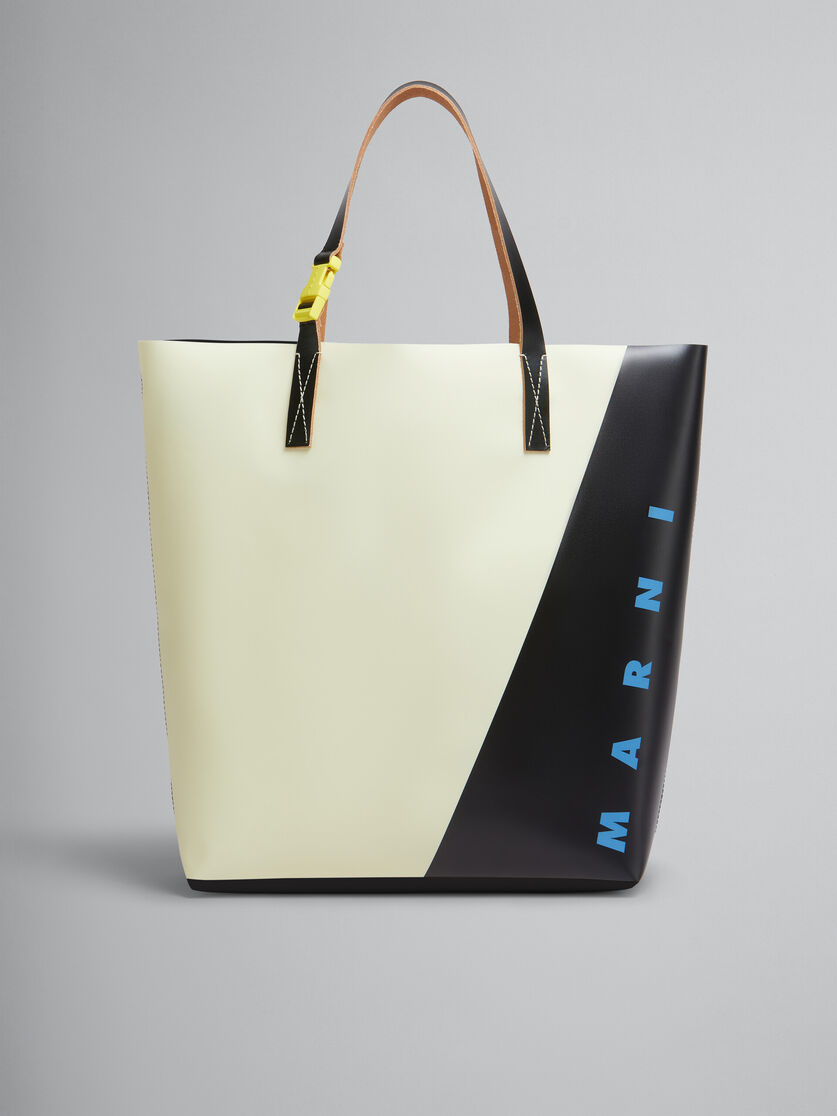Tribeca Shopping Bag bianca e nera con etichetta Marni - Borse shopping - Image 1