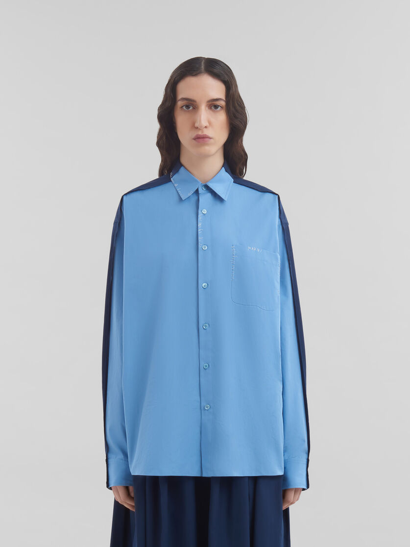ブルー コントラストバック オーガニックポプリン製シャツ - シャツ - Image 2