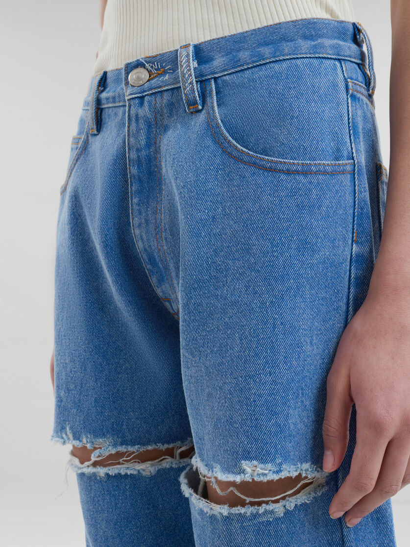 Blue organic denim slashed boyfriend jeans - Pants - Image 4