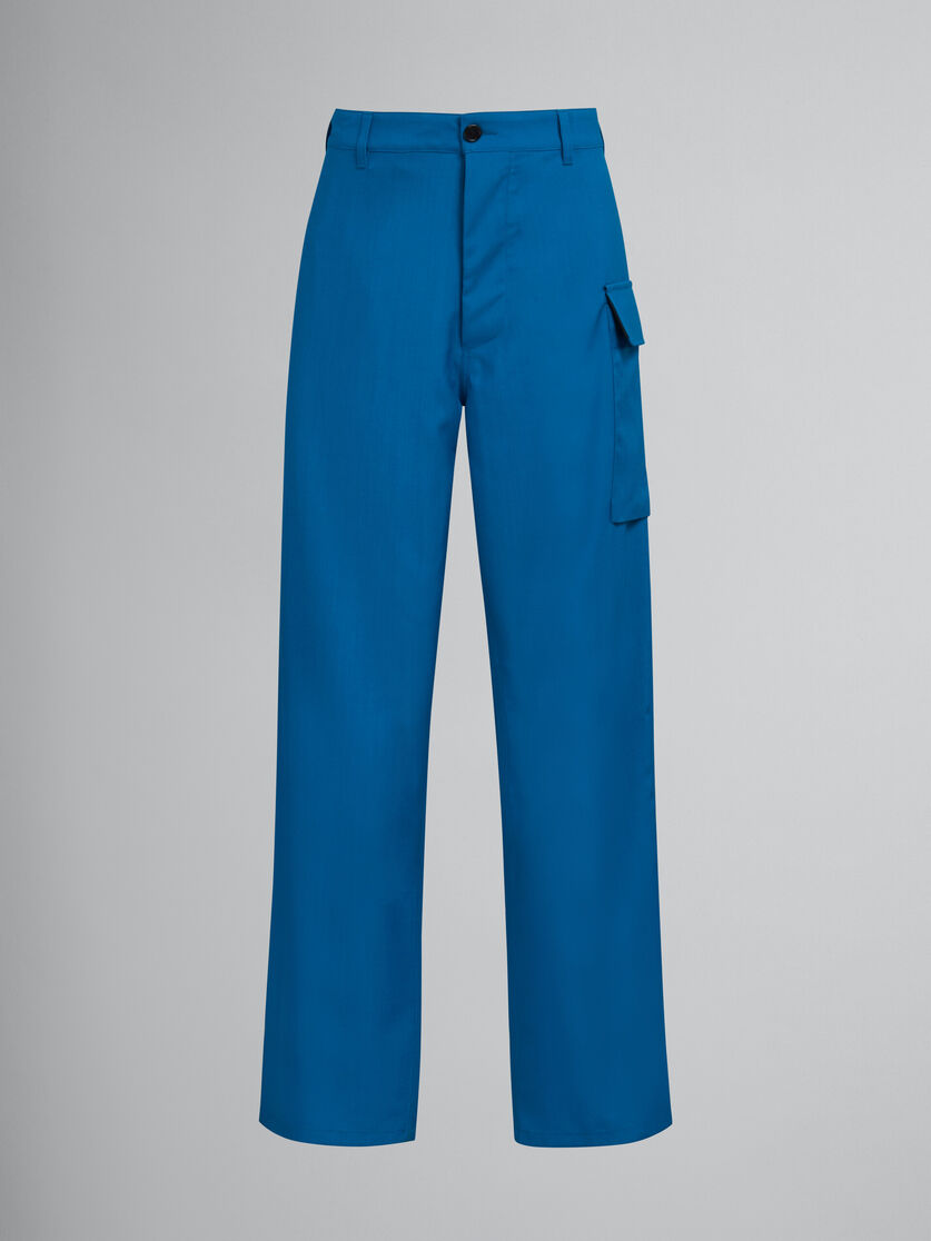 Pantalon en laine tropicale bleu sarcelle avec poche utilitaire - Pantalons - Image 1