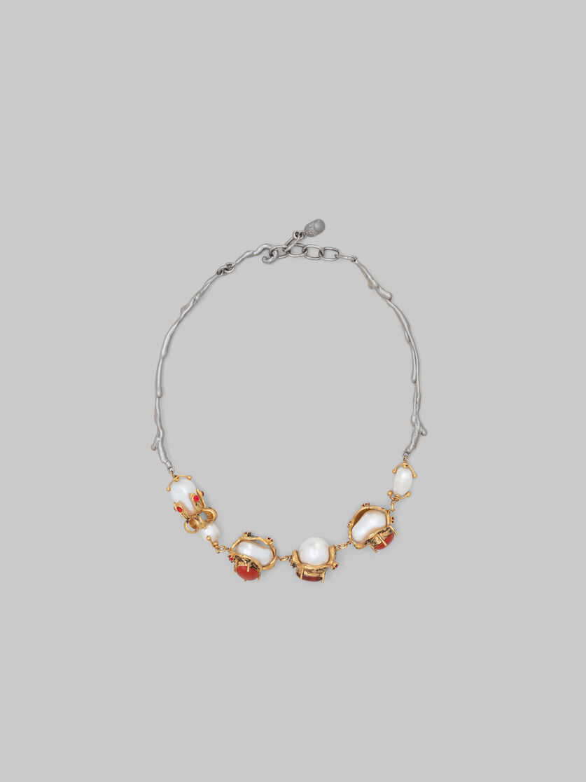 Collana branch color oro e palladio con charm con perla incastonata - Collana - Image 1