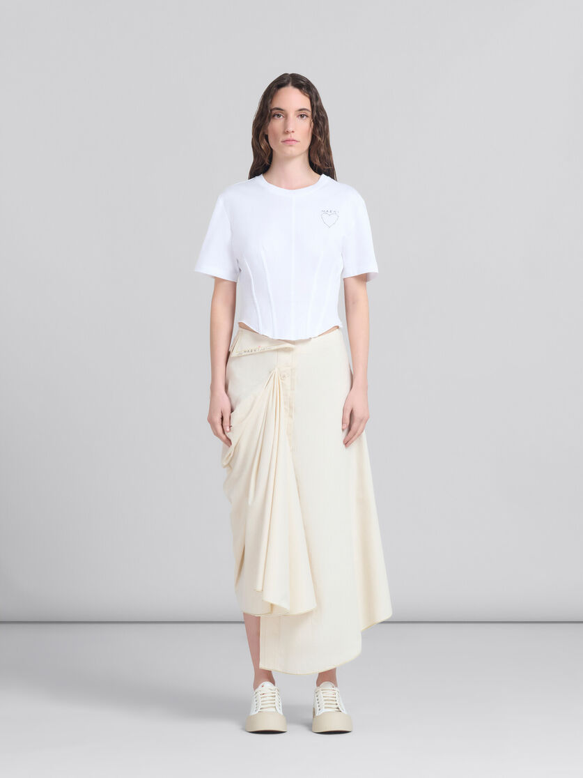 Light beige organic toile skirt with jacket lapels - Skirts - Image 1