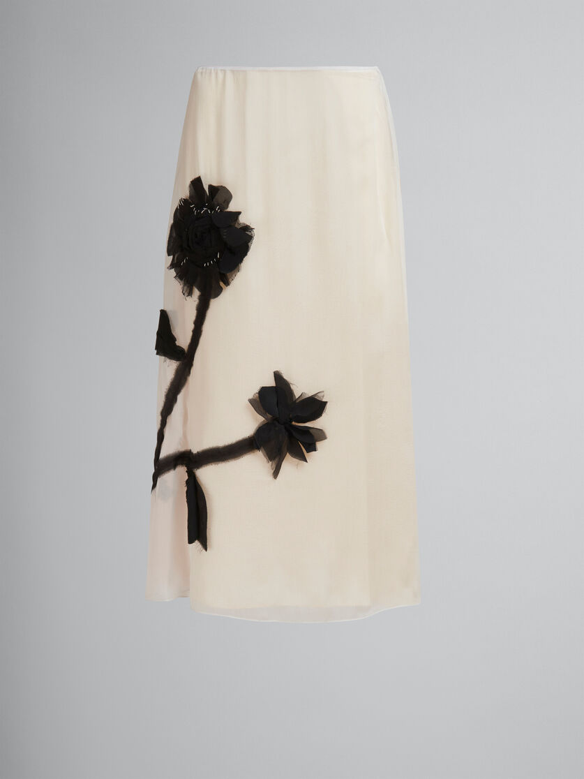White chiffon skirt with flower appliqués - Skirts - Image 1
