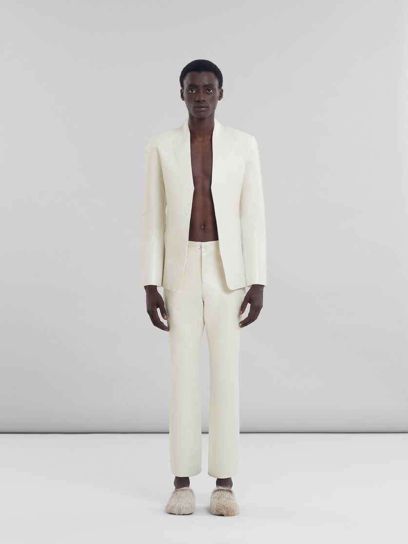 White wool and coated fabric five-pocket trousers - Pants - Image 2