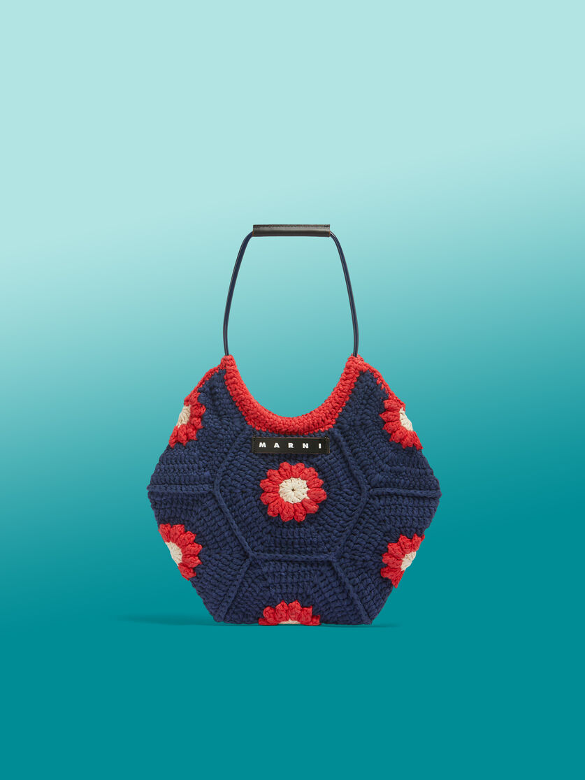 Sac à main MARNI MARKET en coton bleu à fleurs, réalisé au crochet - Sacs cabas - Image 1