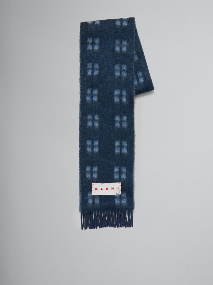 Sciarpa in alpaca-mohair blu scuro con motivo con quadrati - Sciarpe - Image 1