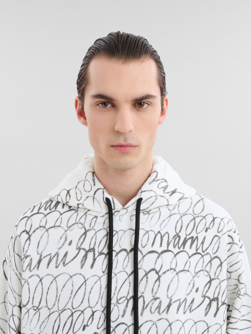 White organic cotton hoodie with Marni Scribble motif - Sweaters - Image 4