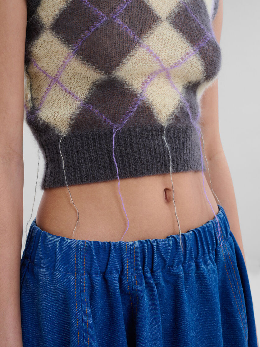 Grey mohair argyle vest with floating threads - Pullovers - Image 4