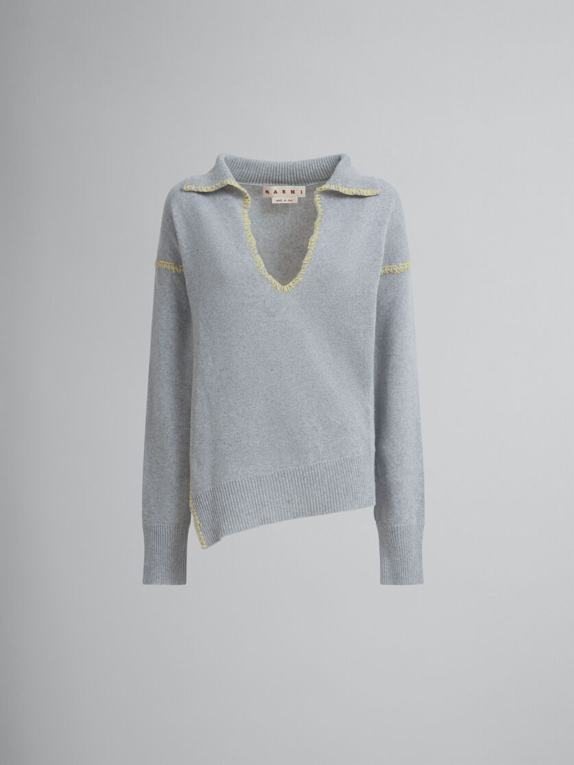 Pull gris en laine et cachemire avec col oversize - pulls - Image 1