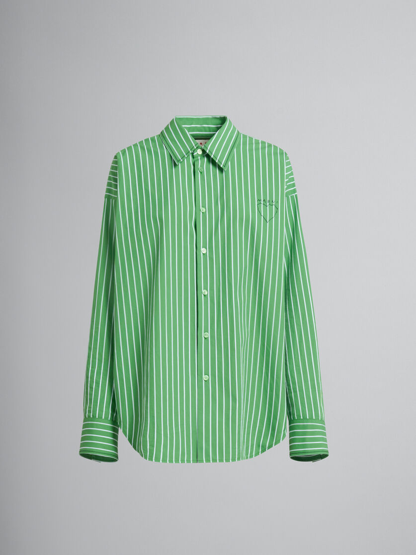 Green striped organic poplin shirt with Marni mending - Shirts - Image 2