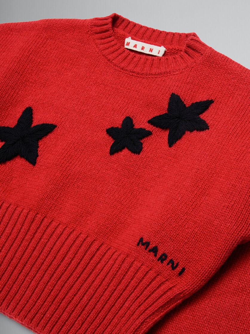 Red wool-blend pullover with stars - Knitwear - Image 3