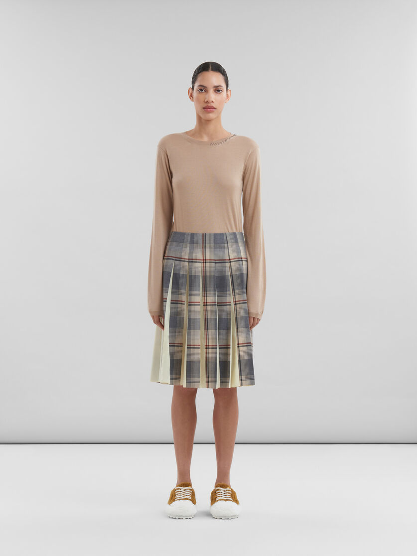 Grey checked wool skirt with pleats - Skirts - Image 2