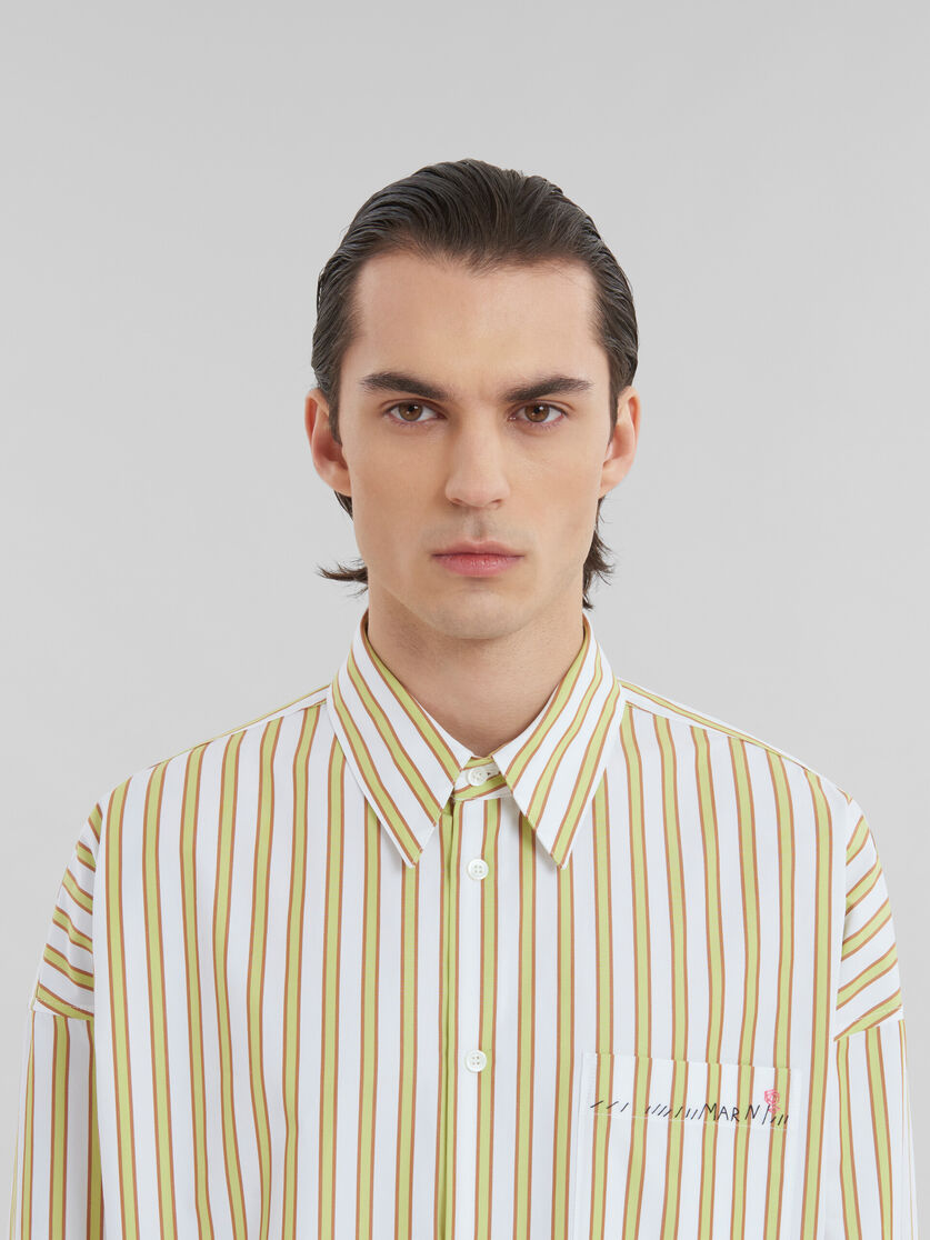 Yellow and orange striped organic poplin shirt - Shirts - Image 4