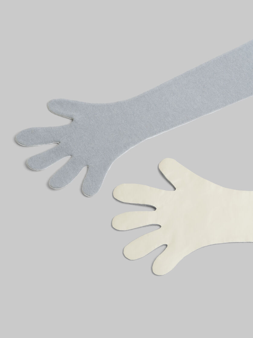 Gray and white wool and cashmere long gloves - Gloves - Image 2