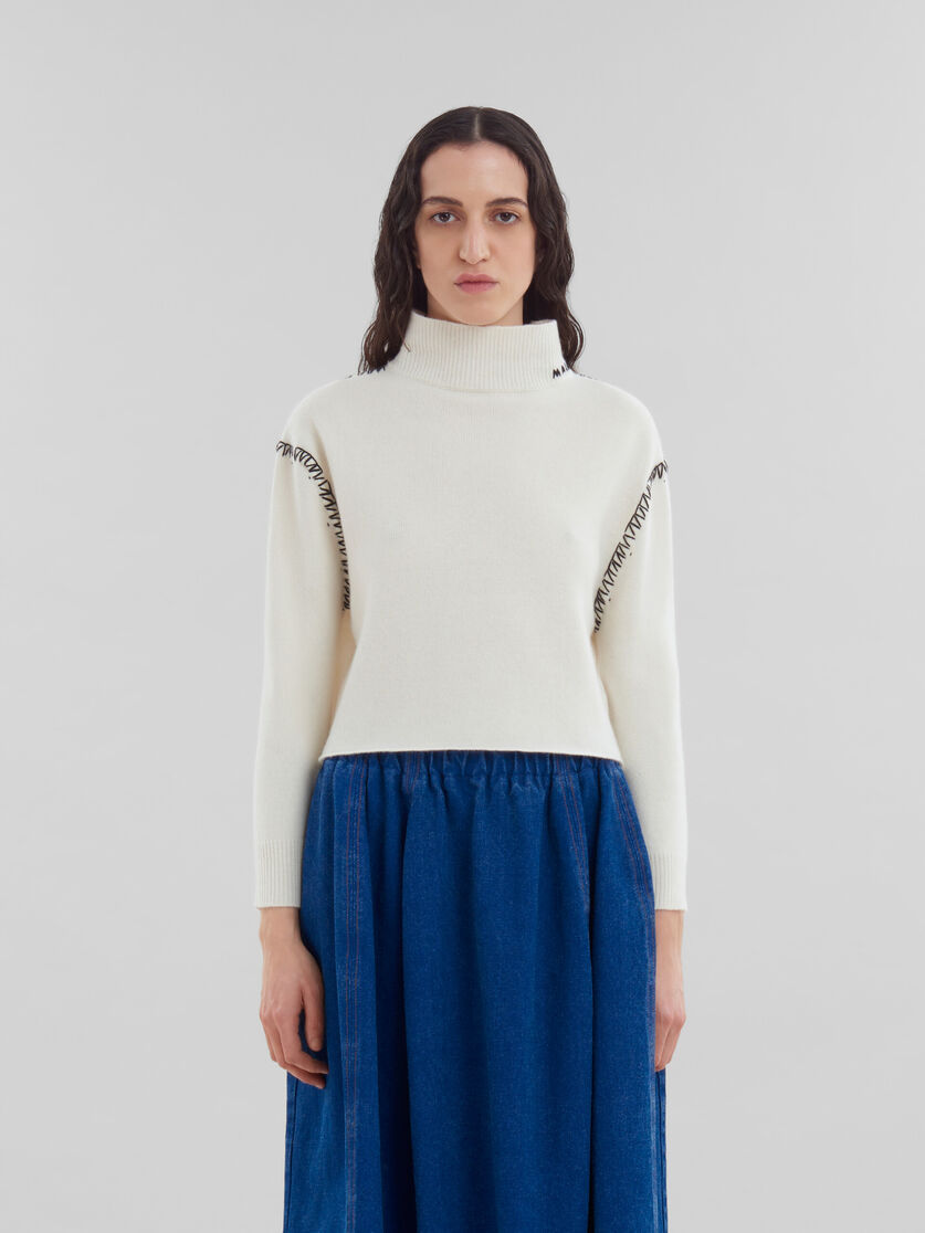 Maglione avvolgente in lana e cashmere bianco con rammendo Marni - Pullover - Image 2