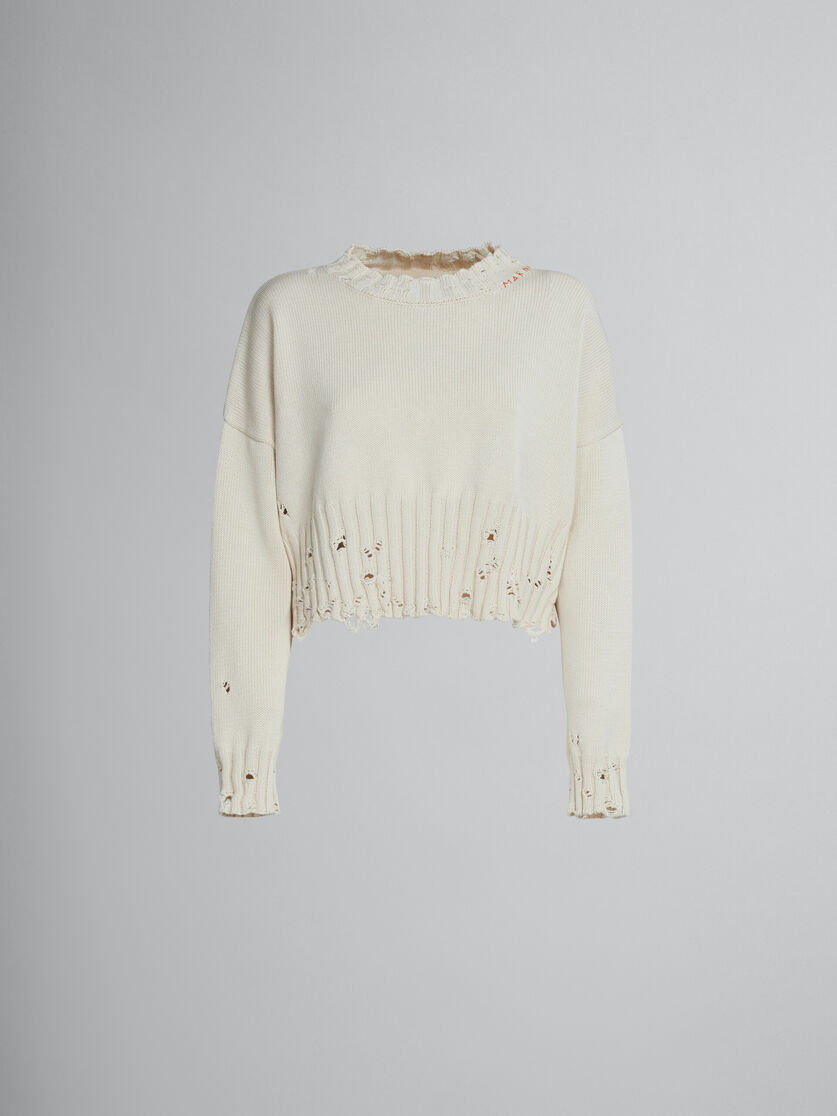 Black dishevelled cotton cropped jumper - Pullovers - Image 1