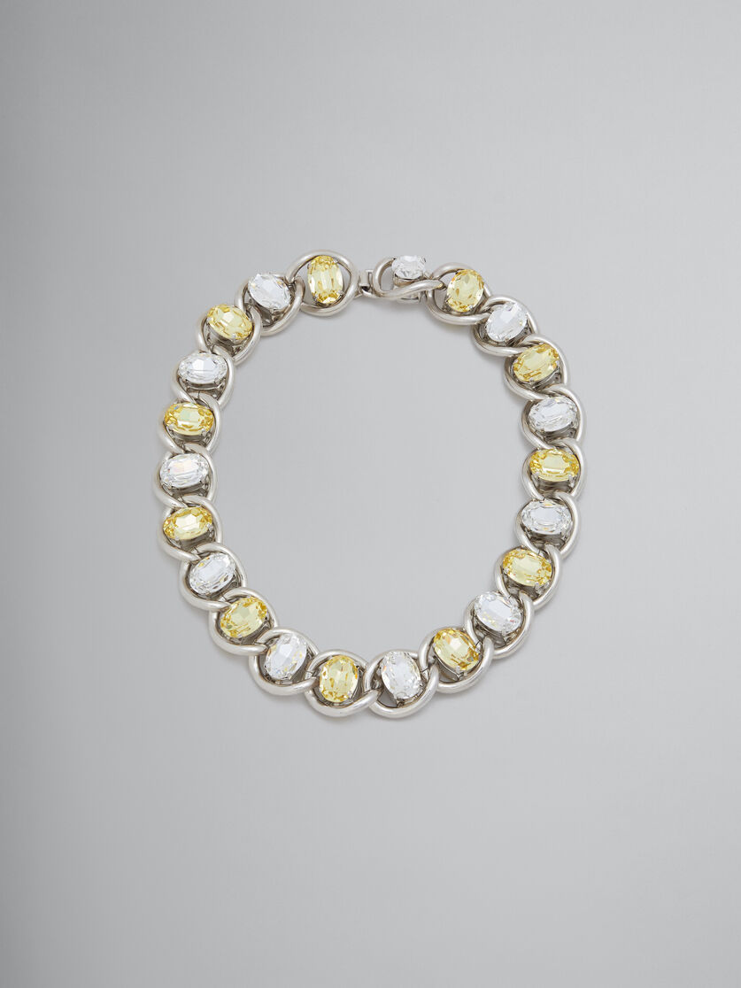 Collier en chaîne épaisse avec strass transparents et jaunes - Colliers - Image 1