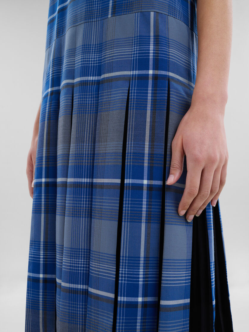 Blue checked wool blend dress with contrast pleats - Dresses - Image 5