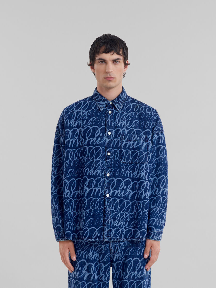 Chemise en denim bleu avec motif Marni Scribble délavé - Chemises - Image 2