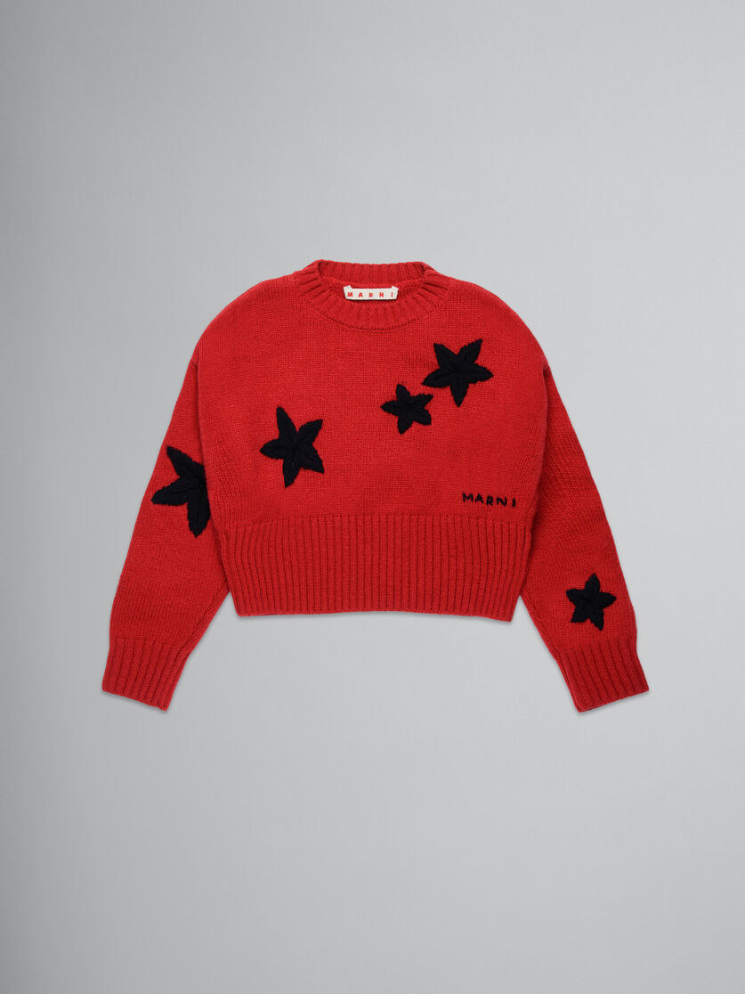 Red wool-blend pullover with stars - Knitwear - Image 1