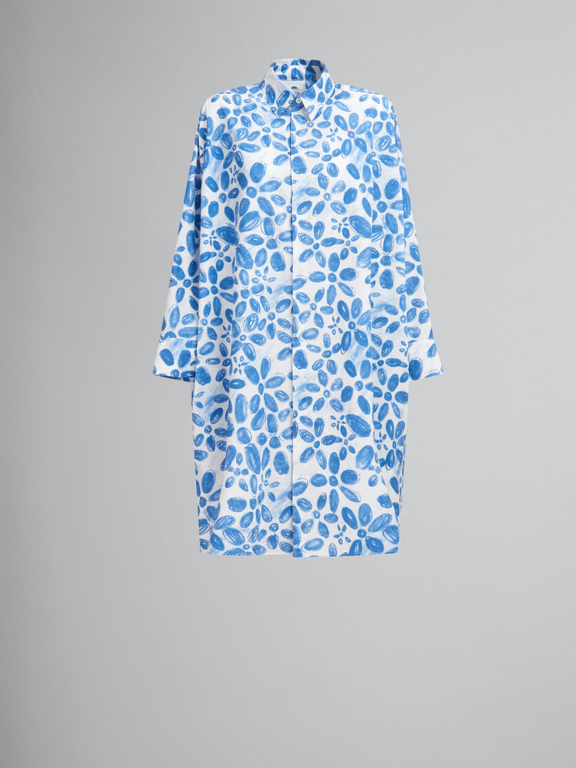 Robe cocon en popeline blanche avec imprimé Blooming - Robes - Image 1