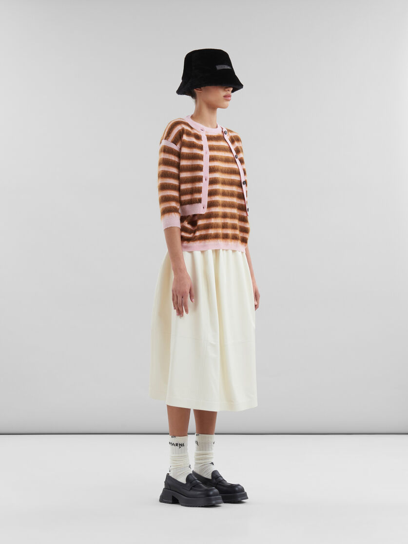 Cream nappa leather elasticated midi skirt - Skirts - Image 5