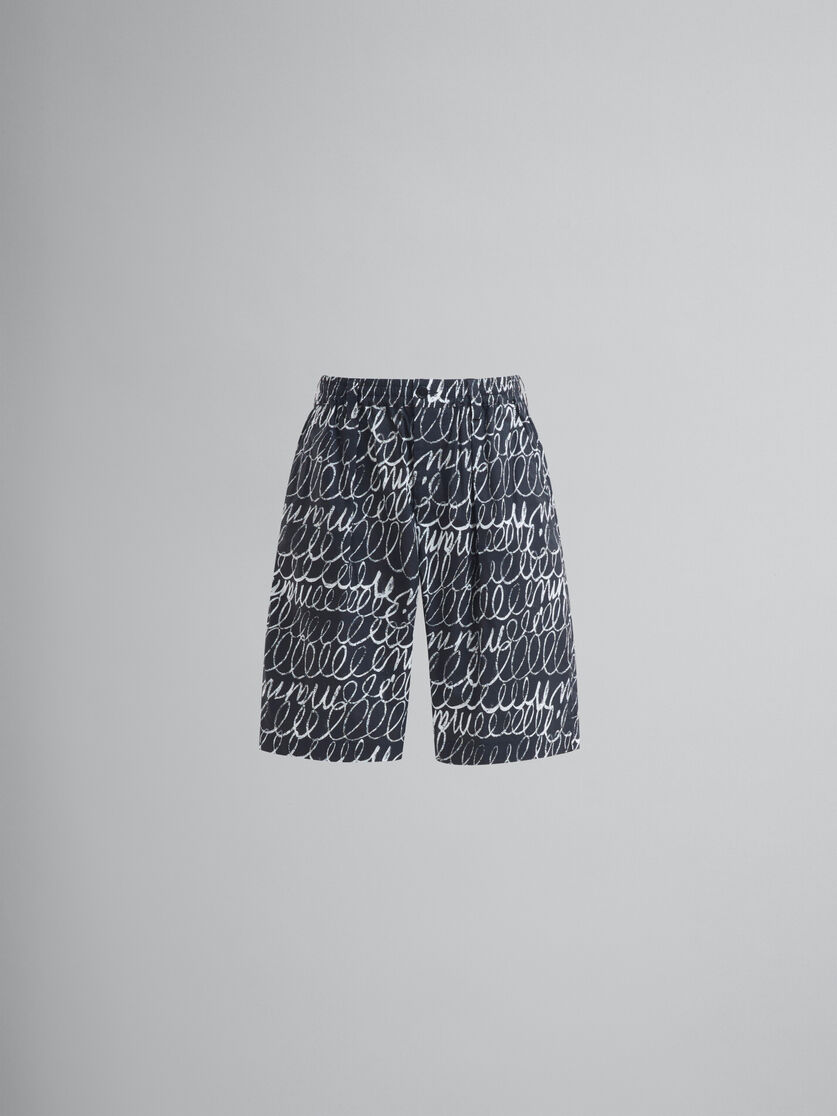 Schwarze Shorts aus Popeline mit Kordelzug und Marni-Scribble-Motiv - Hosen - Image 1