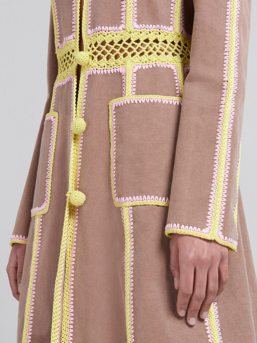 Brown organic denim coat with crochet details - Coats - Image 4