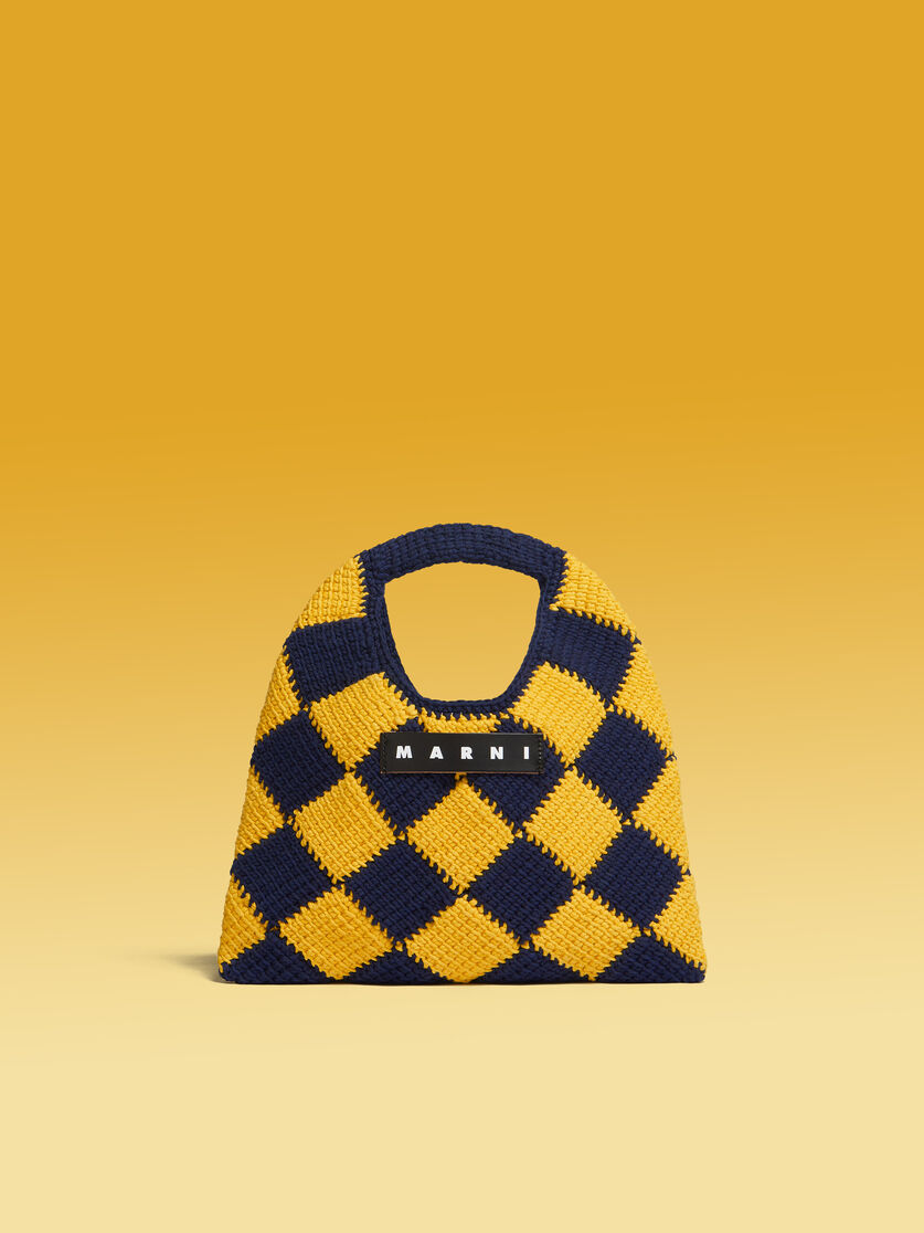 MARNI MARKET DIAMOND mini bag in blue and brown tech wool - Shopping Bags - Image 1