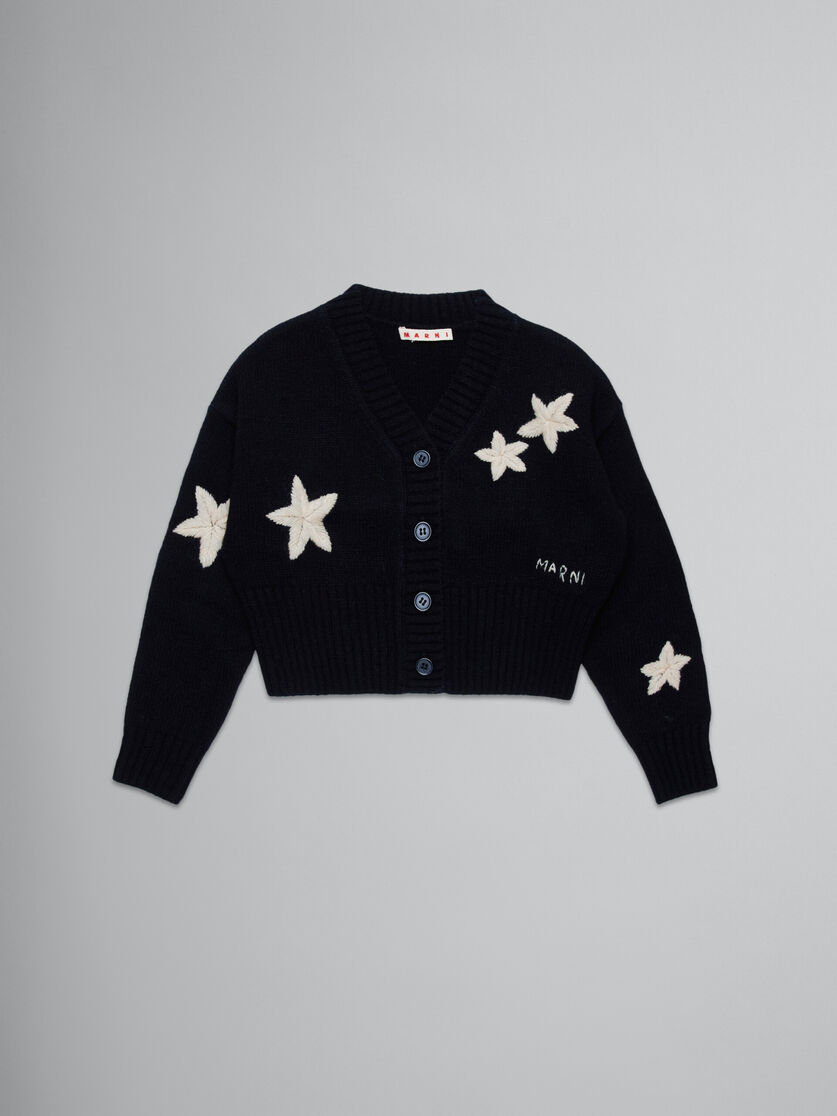 Cardigan en laine mélangée noire avec étoiles - Tricot - Image 1