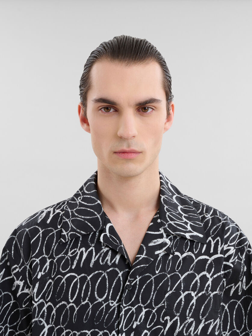 Black poplin bowling shirt with Marni Scribble motif - Shirts - Image 4
