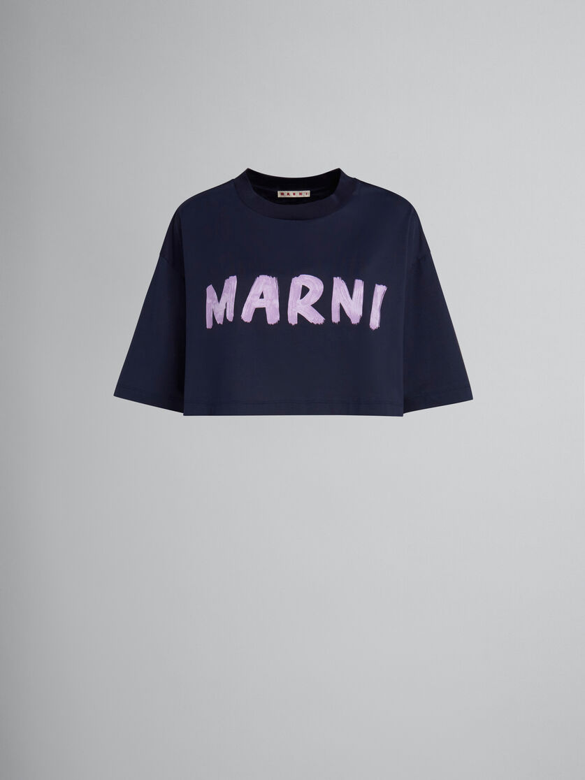 Deep blue organic cotton T-shirt with maxi logo print - T-shirts - Image 1
