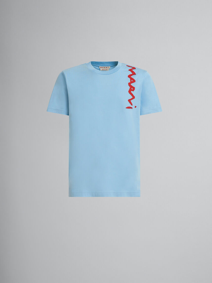 T-shirt en coton biologique bleu clair avec logo effet raccommodé Marni - Chemises - Image 1