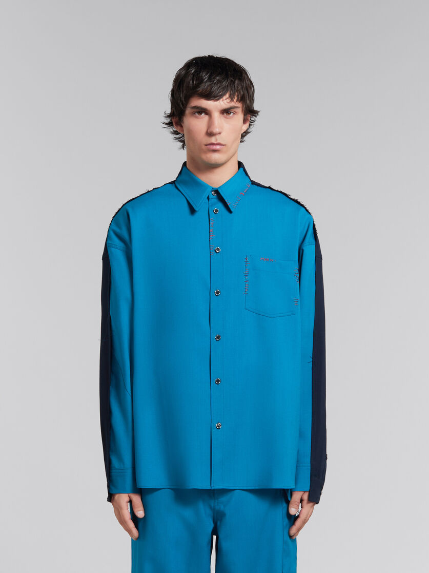 Chemise en laine tropicale bleue avec dos contrastant - Chemises - Image 2