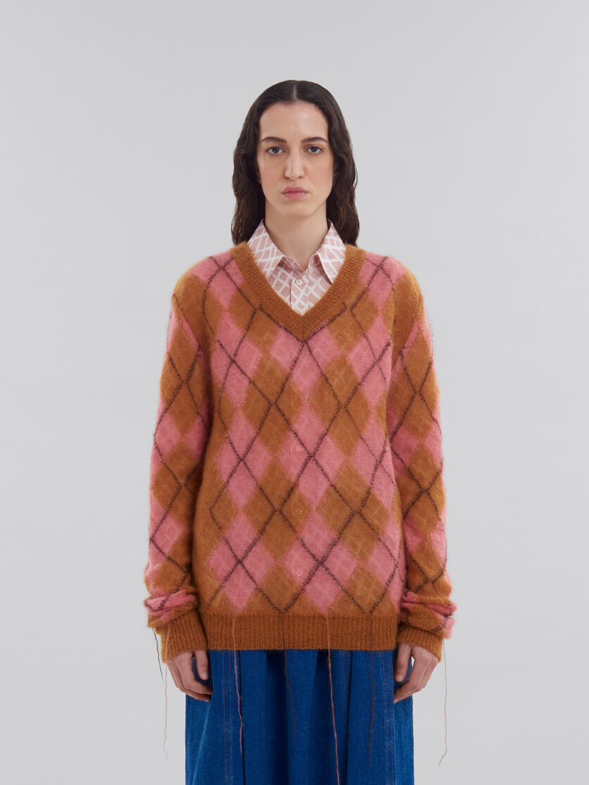 Maglione a rombi in mohair arancione con fili sciolti - Pullover - Image 2