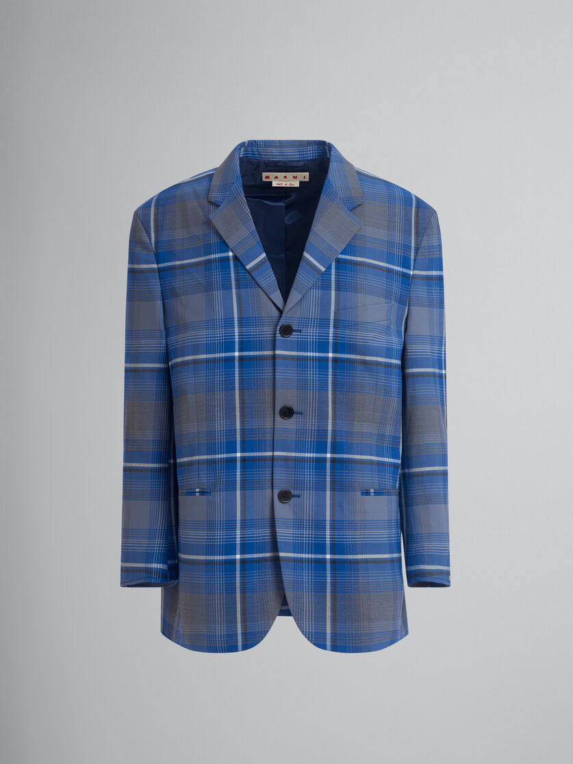 Blue checked virgin wool oversized jacket - Jackets - Image 1