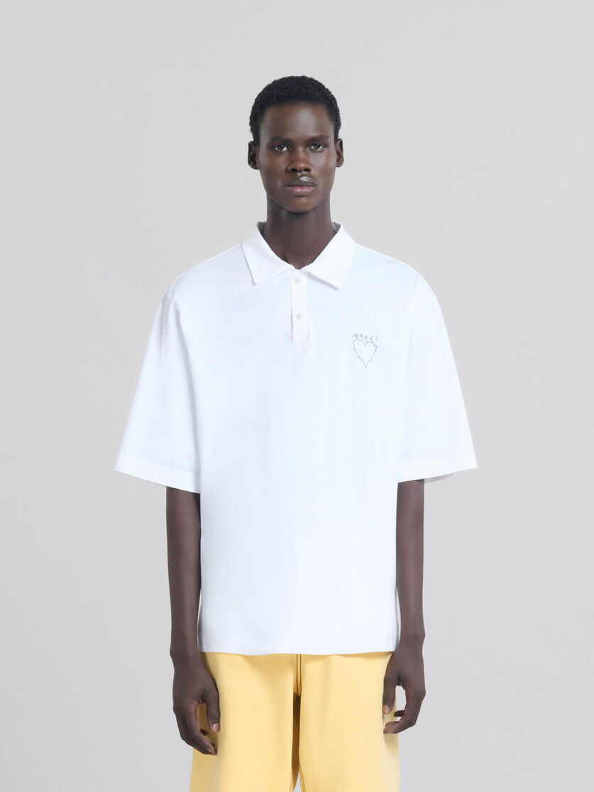 White organic jersey polo shirt with back print - Shirts - Image 1