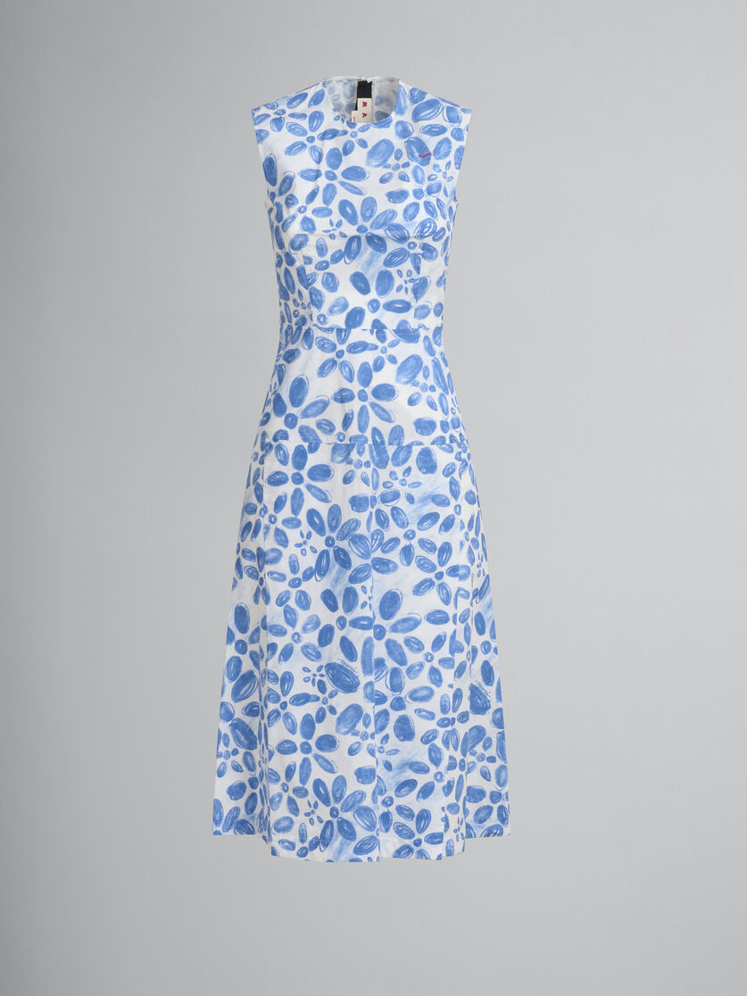 White poplin A-line dress with Blooming print - Dresses - Image 1