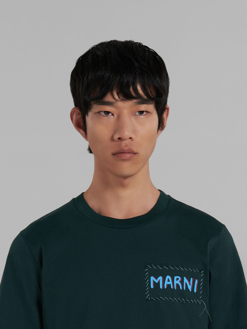 Green organic cotton T-shirt with Marni patch - T-shirts - Image 4