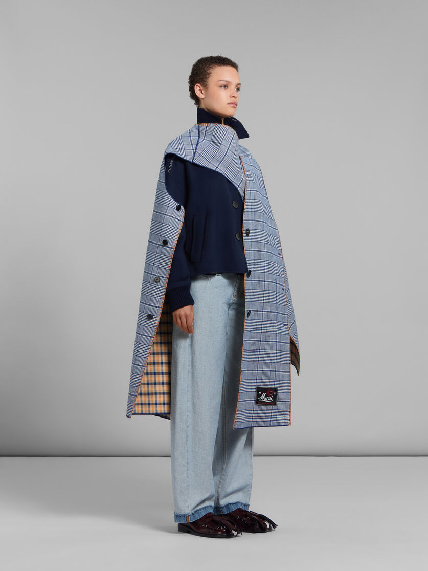 Veste réversible en laine bleue et jaune à carreaux - Gilet - Image 6